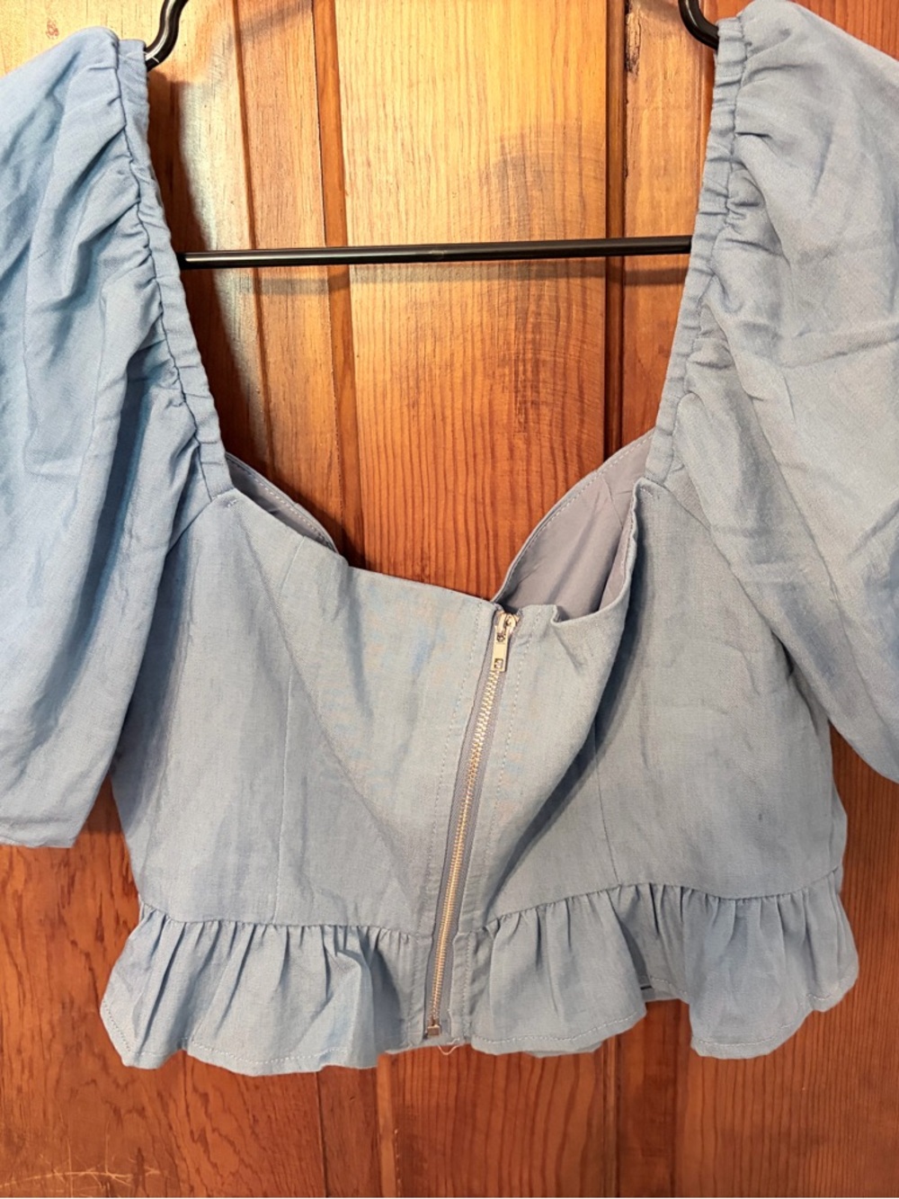 Kittenish Powder Blue Puff-Sleeve Ruffle Crop Top - Picture 3 of 3